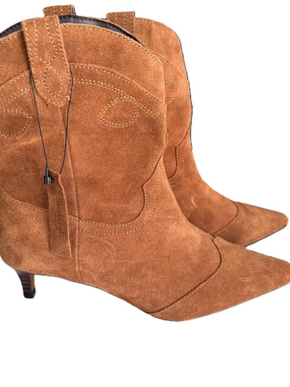 River Island Leather Suede Western Kitten Heel Boots Camel Cowgirl Pointed Toe 9